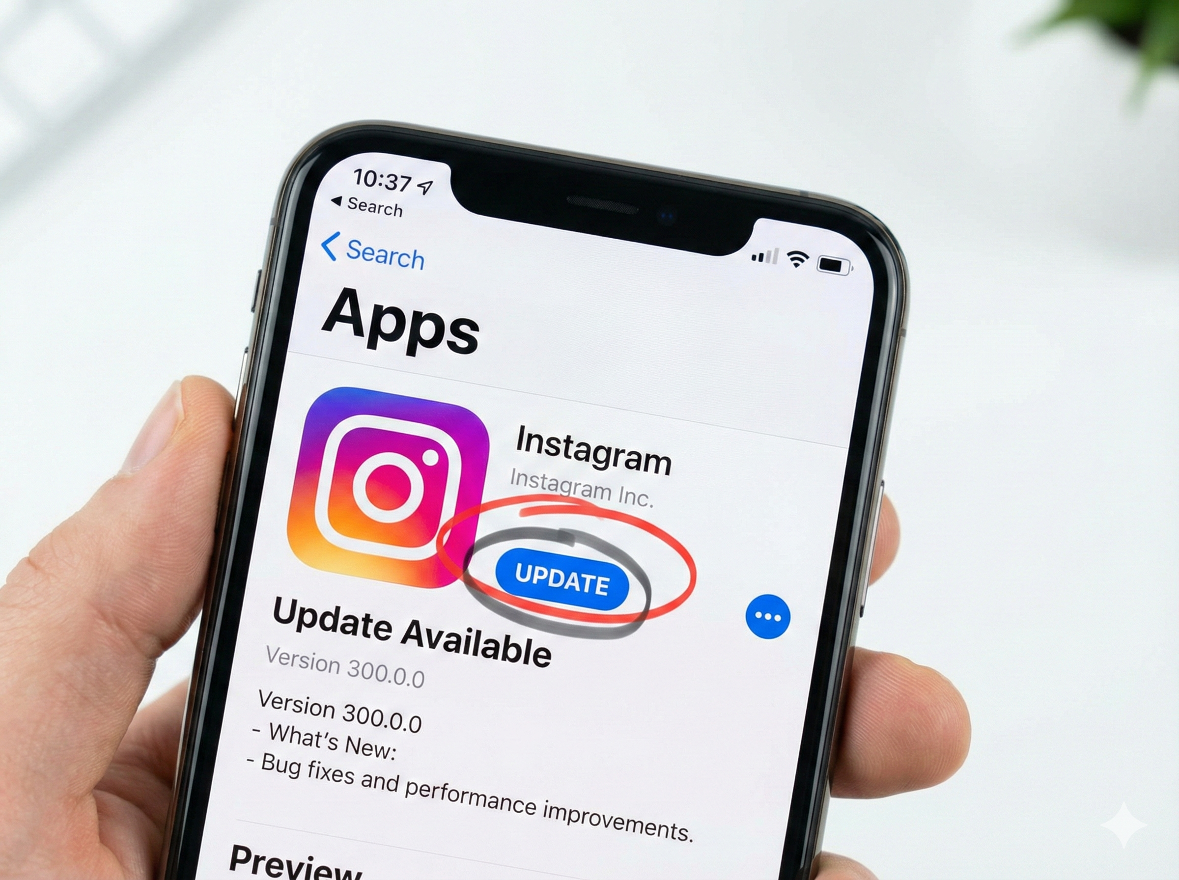 Updating Instagram app in Google Play Store or Apple App Store